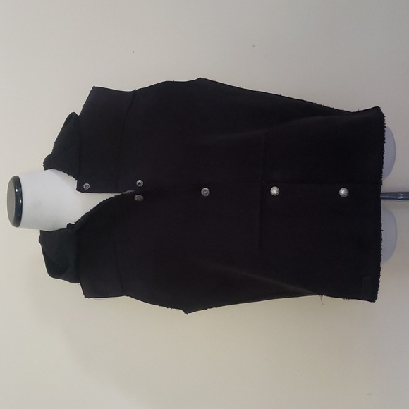 Lauren Ralph Lauren Hooded Suede Fleece Button up black vest Jacket size L - Picture 1 of 9